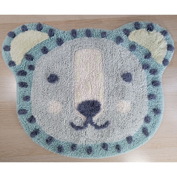 Pottery Barn Kids Bear Throw Rug 25" x 20" Cotton Bath Mat Blue PBK Washable - Picture 1 of 6